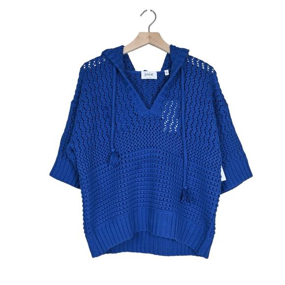 Joie Womens S Aurora Open Stitch Hoodie Sweater in Blue Quartz NEW - Picture 2 of 11